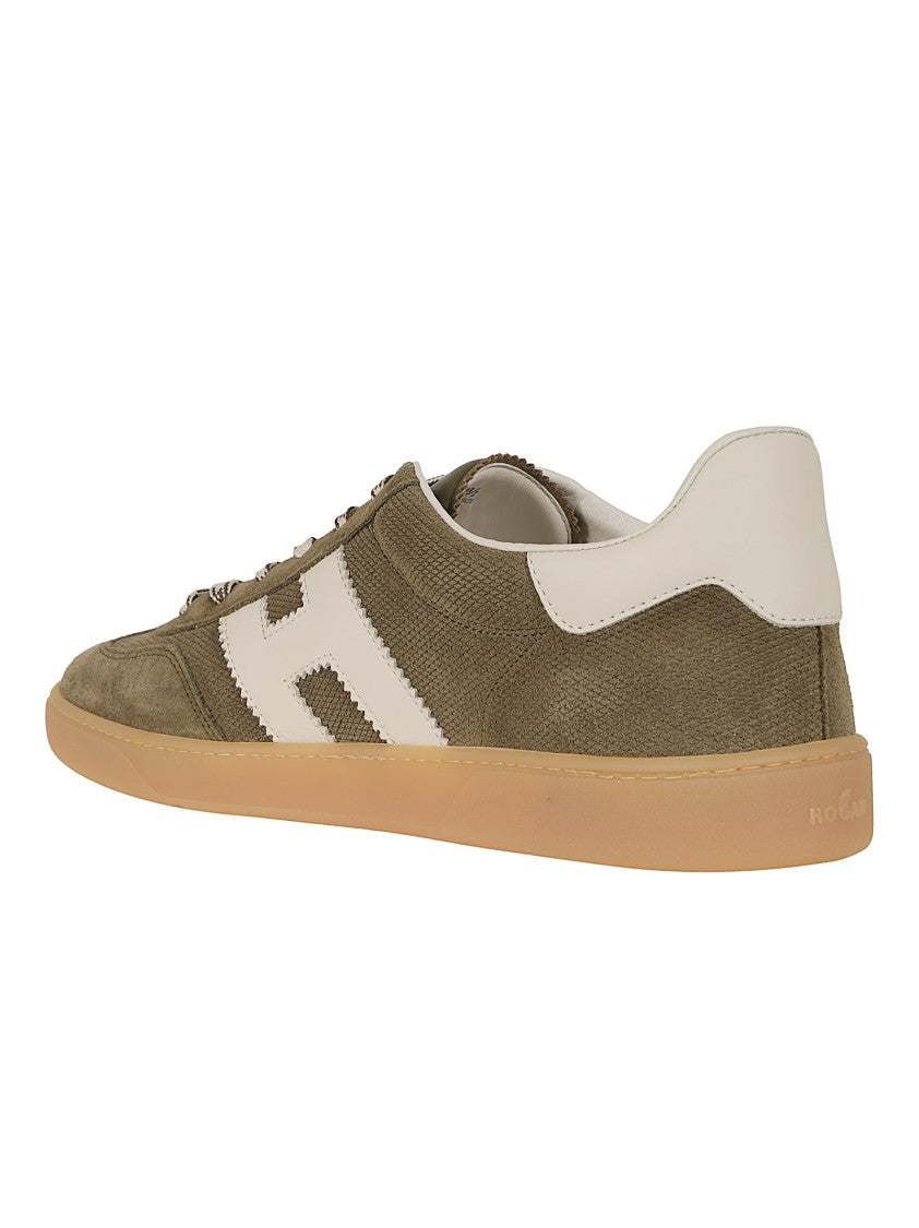 Hogan Olive Green Suede Sneakers With Iconic Serrated H Design