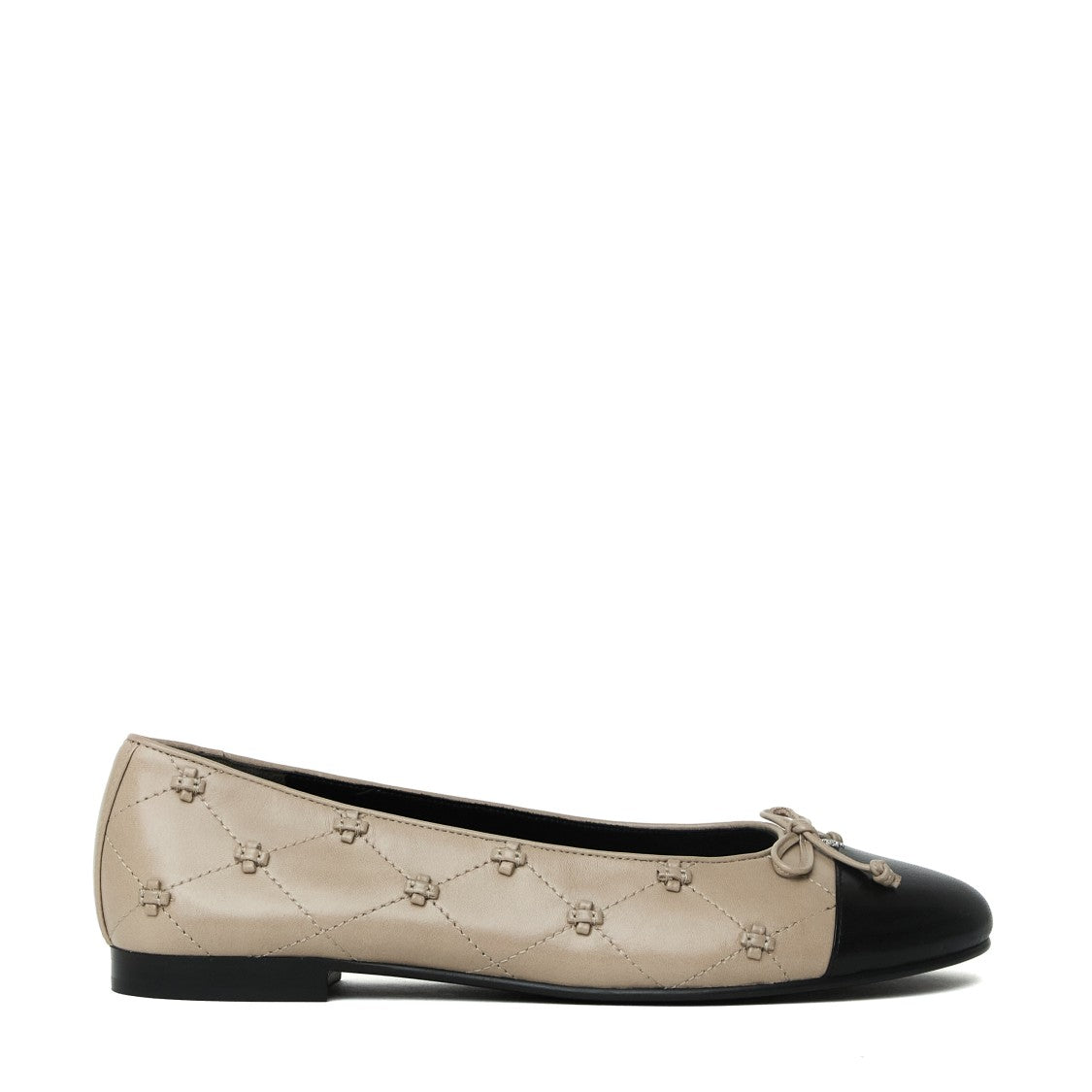 Tory Burch Cap-Toe Bunny Knot Diamond Stitched Leather Ballet Flats