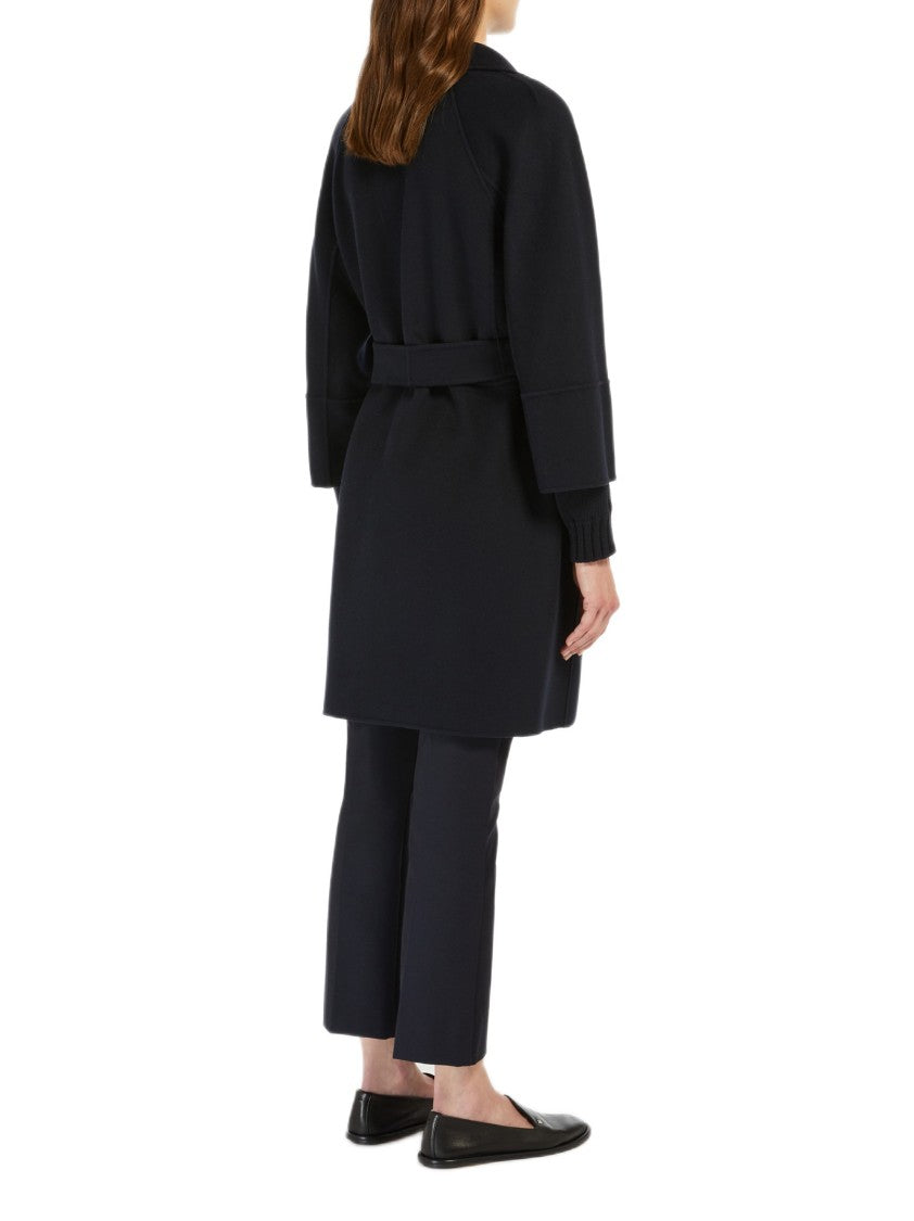 Max Mara Hand-Stitched Black Wool Short Coat With Belted Closure
