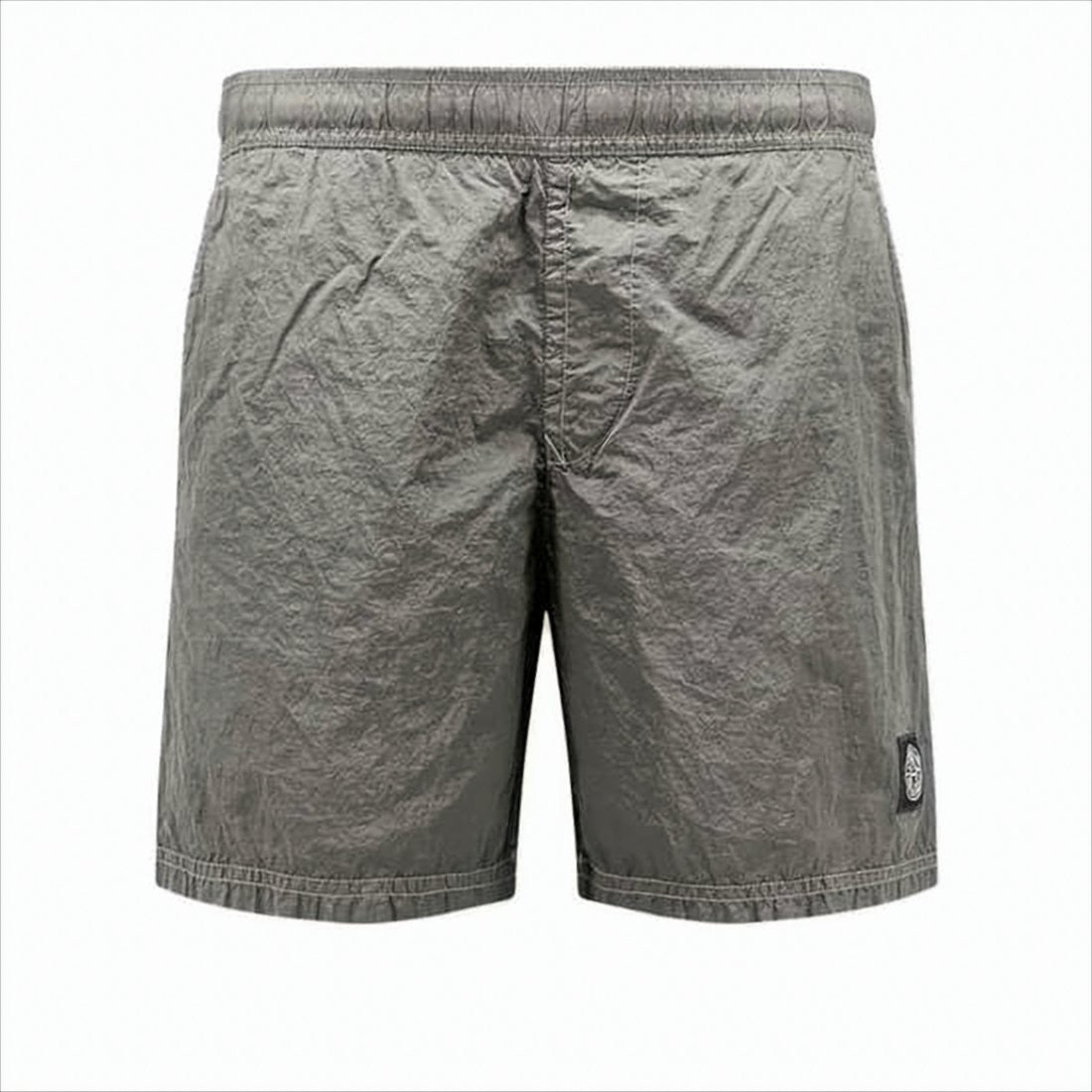 Stone Island Lightweight Crinkled Grey Shorts With Elastic Waistband