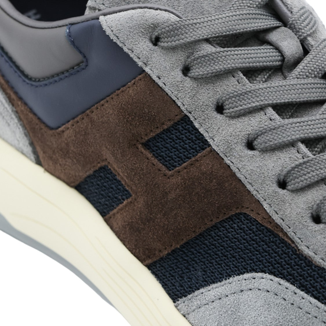 Hogan Grey Suede And Navy Mesh Sneakers With Distinctive Overlay