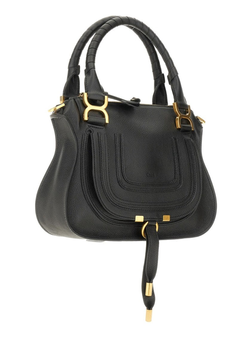 Chloé Small Curved Handbag With Layered Stitching And Gold-Tone Accents
