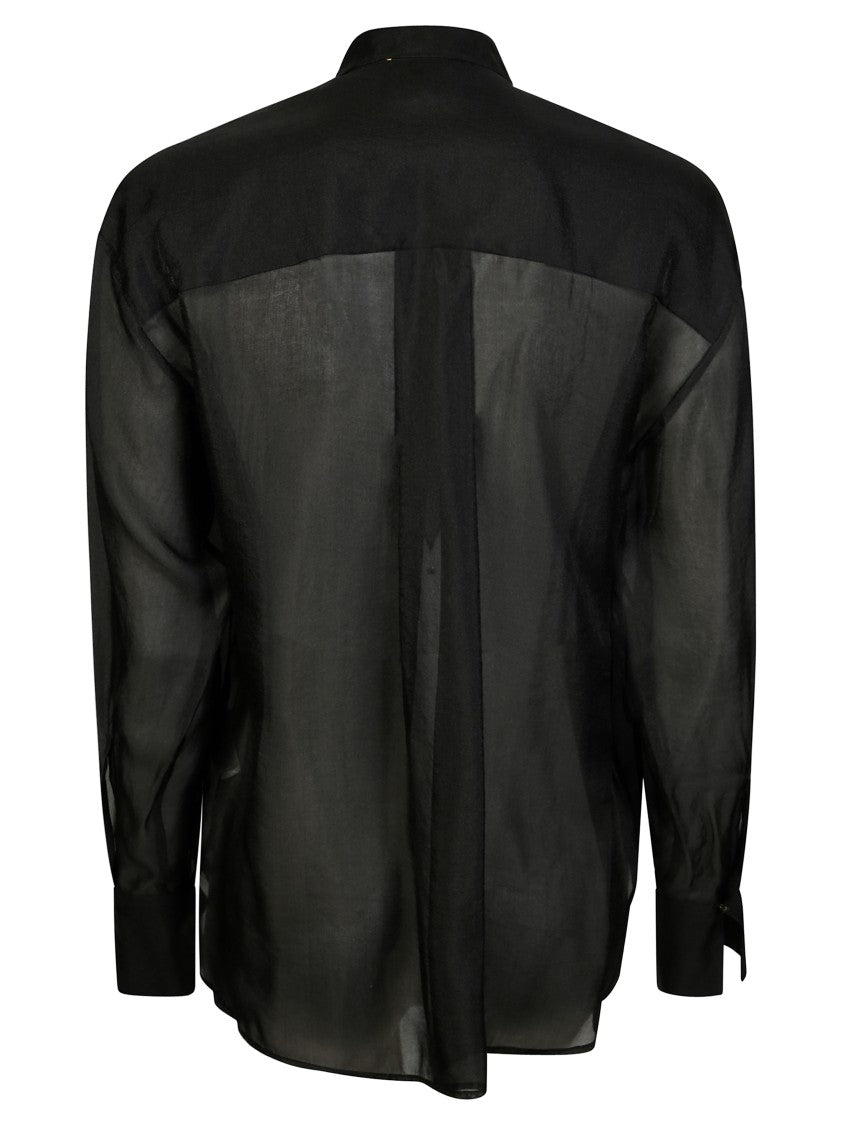 Forte Forte Sheer Black Organza Shirt With Masculine Cut And Classic Collar