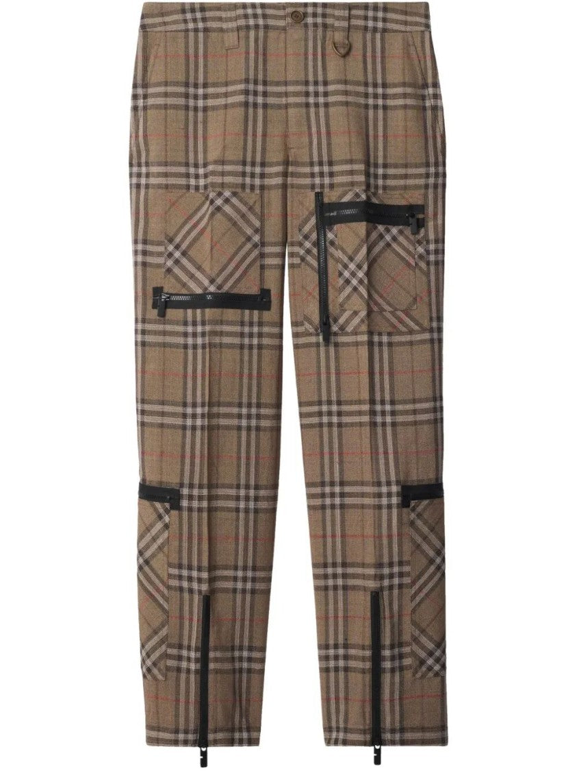 Burberry Tailored Plaid Trousers With Zippered Pockets