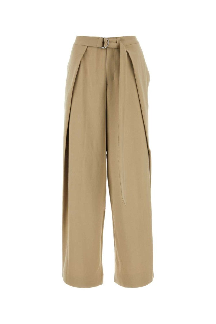 Ami Beige Viscose Blend Wide-Leg Pant
