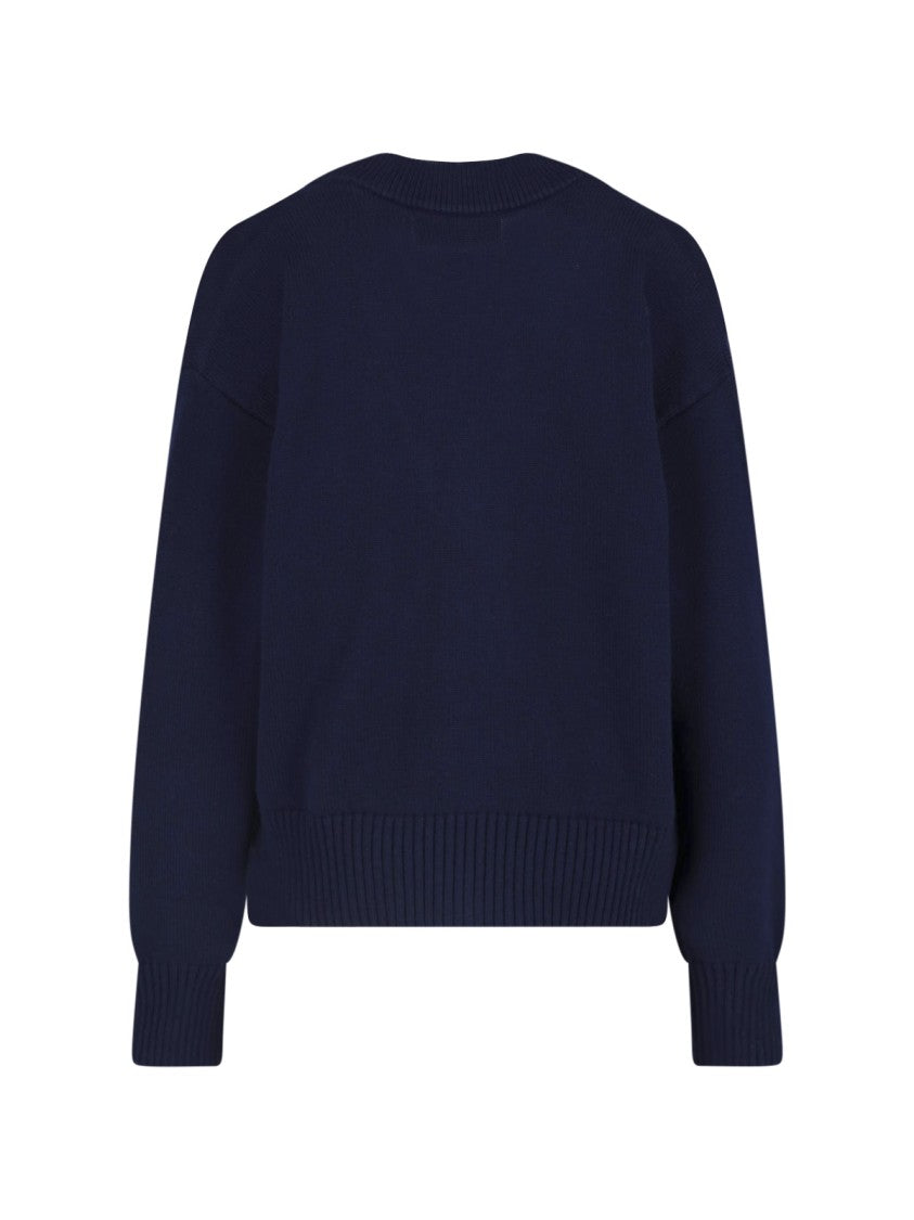 Ami Paris Blue Ami De Coeur Wool Cardigan