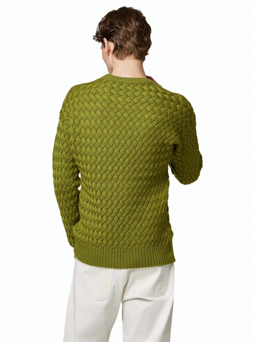 Alpha Studio Merino Wool Diamond Pattern Ribbed Sweater