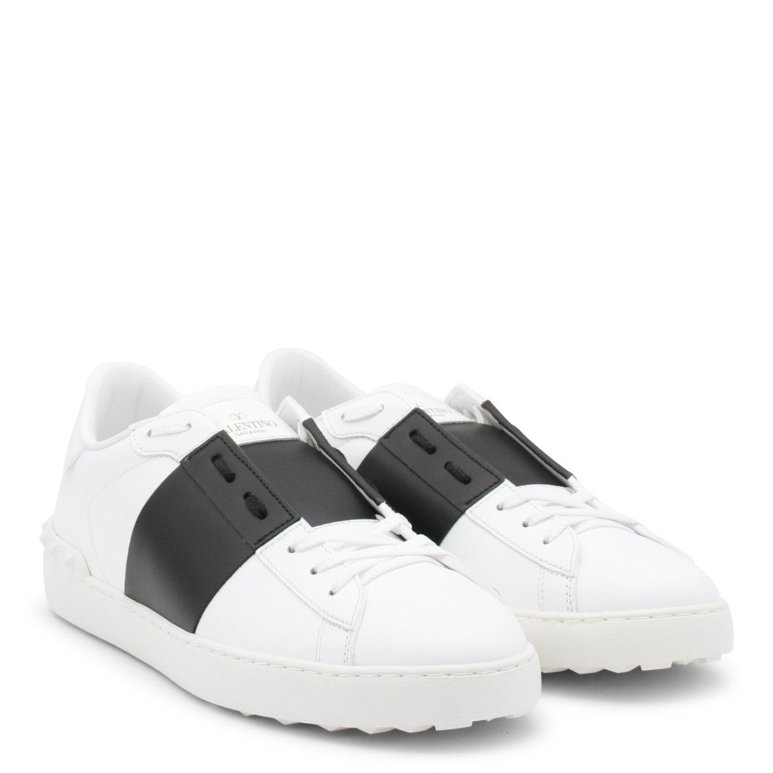 Valentino Garavani White And Black Leather Open Sneakers