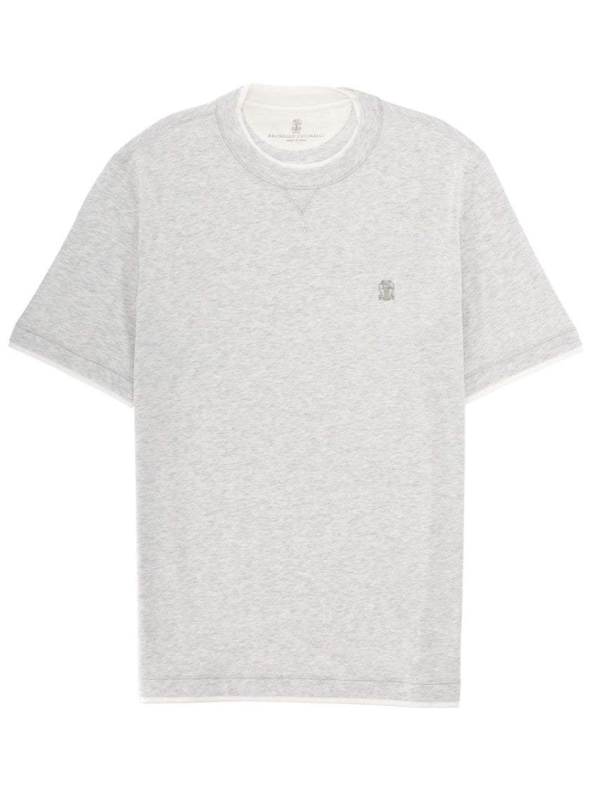 Brunello Cucinelli Grey Short-Sleeve Logo Cotton T-Shirt