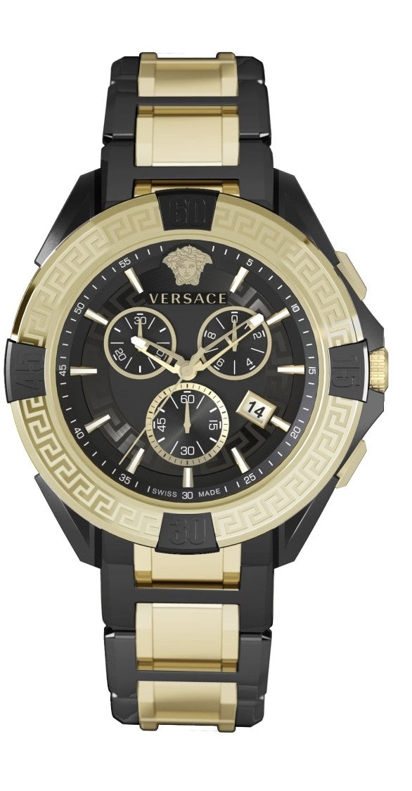 Versace Chronograph Watch With Black And Gold Stainless Steel Bracelet
