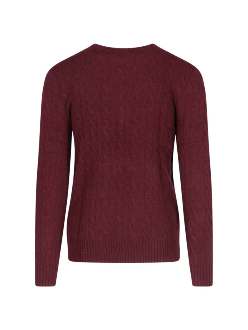 Polo Ralph Lauren Cable-Knit Bordeaux Sweater With Embroidered Logo