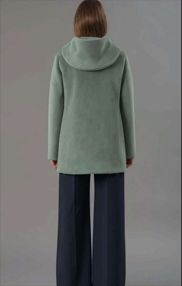 Rihunik Smooth Velvet Coat With Wraparound Hood