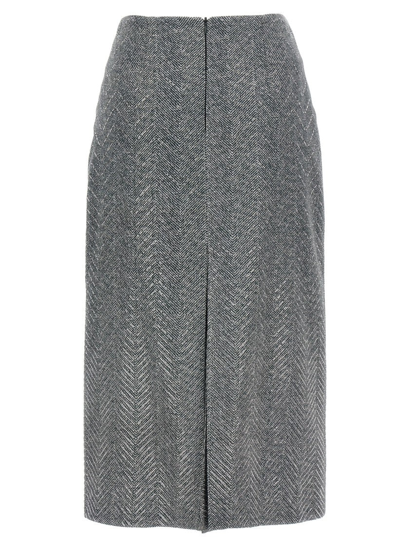 Ermanno Scervino Rhinestone-Embellished Herringbone Silk Midi Skirt
