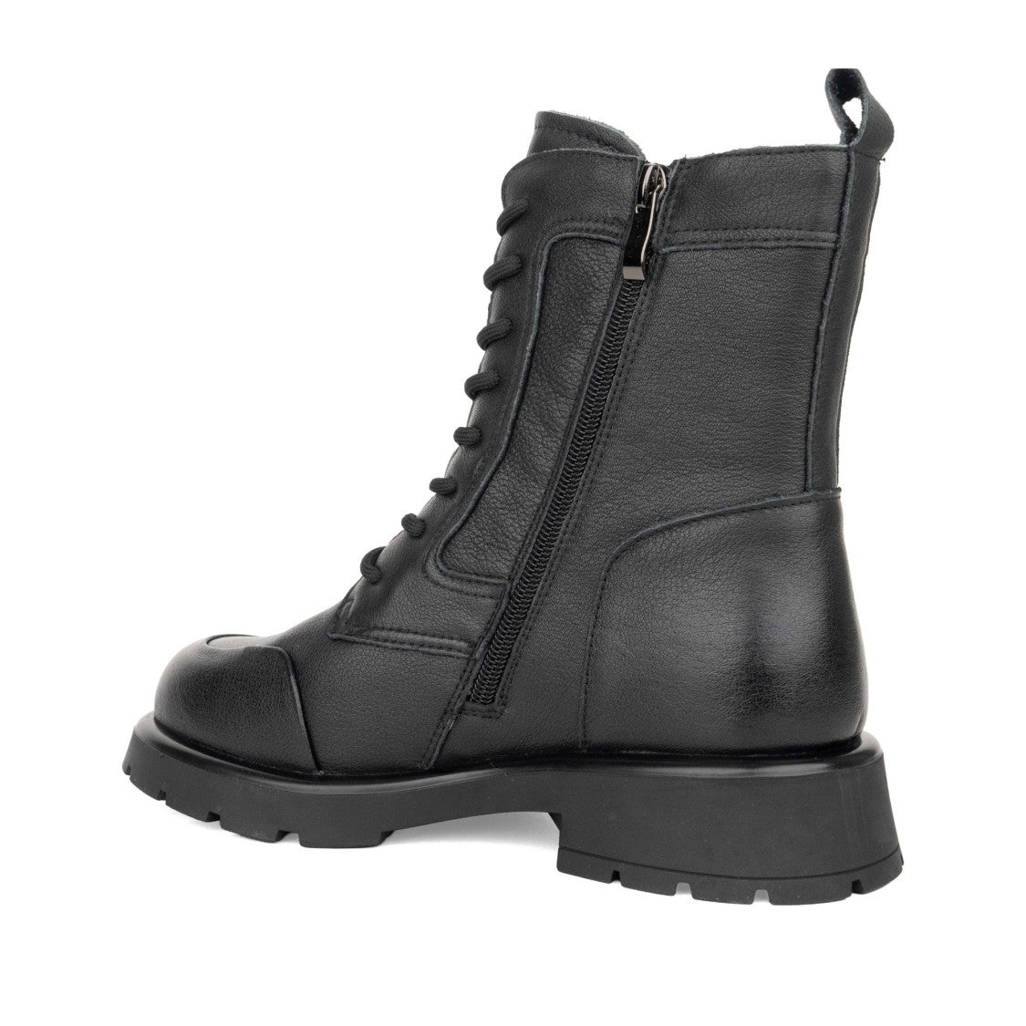 Linda Baumann Black Lace-Up Side Zipper Leather Ankle Boots
