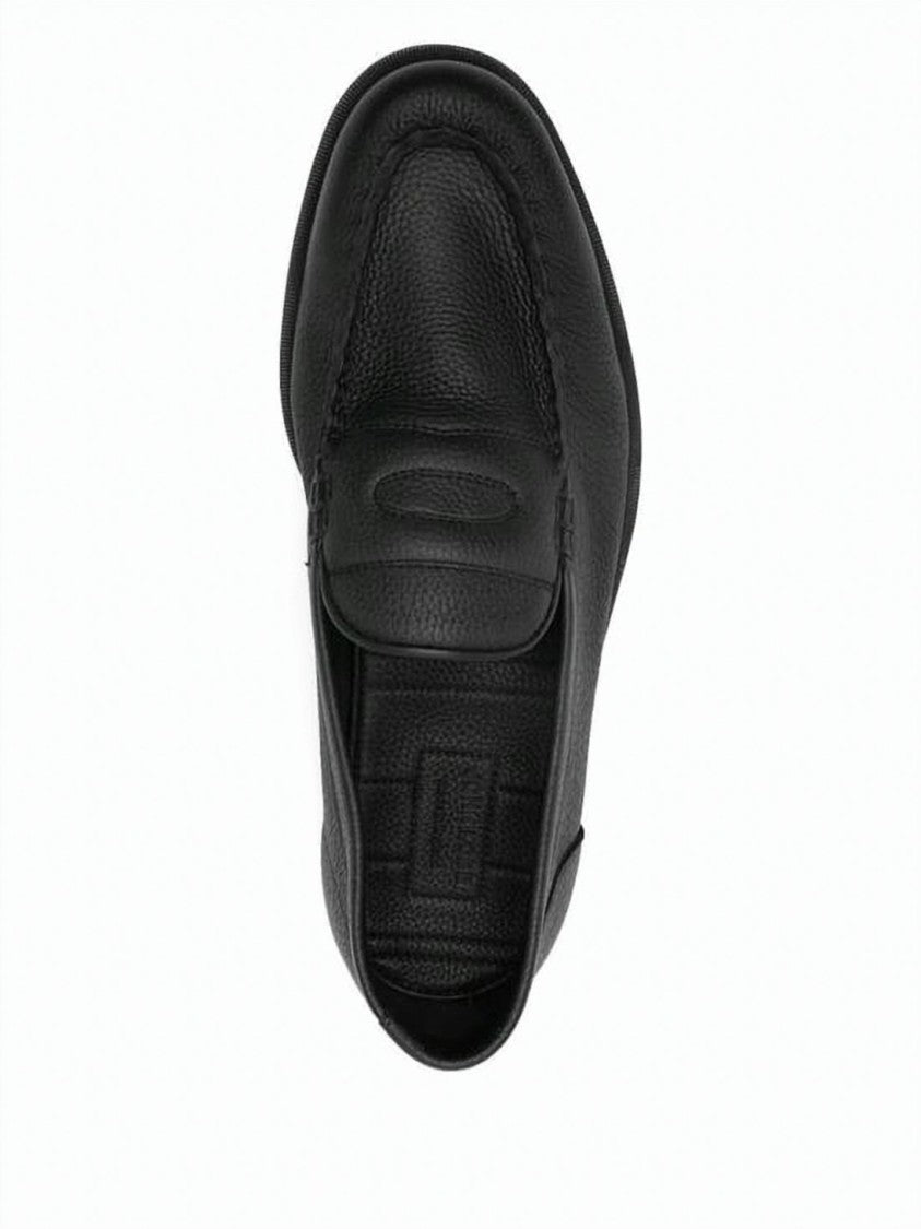 John Lobb Leather Loafer With Rounded Toe And Subtle Stitching