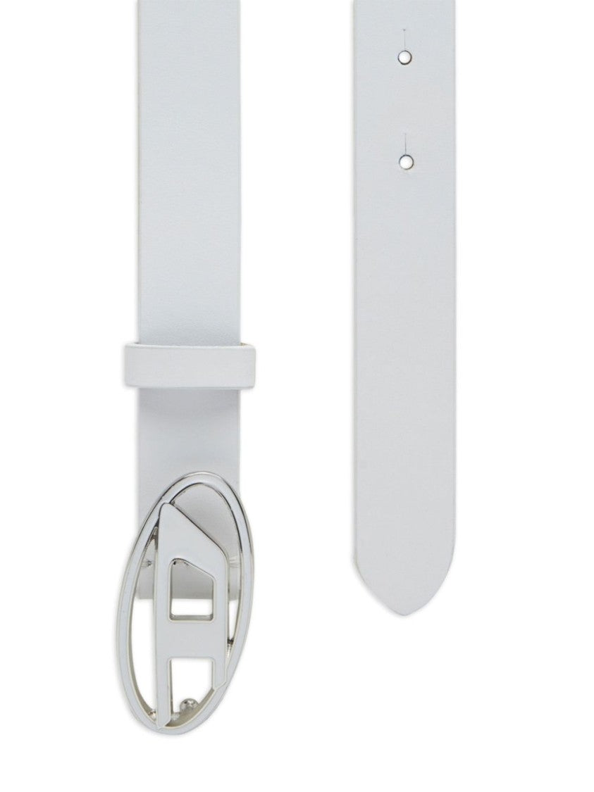 Diesel White Belt With Glossy Finish And Oval Buckle