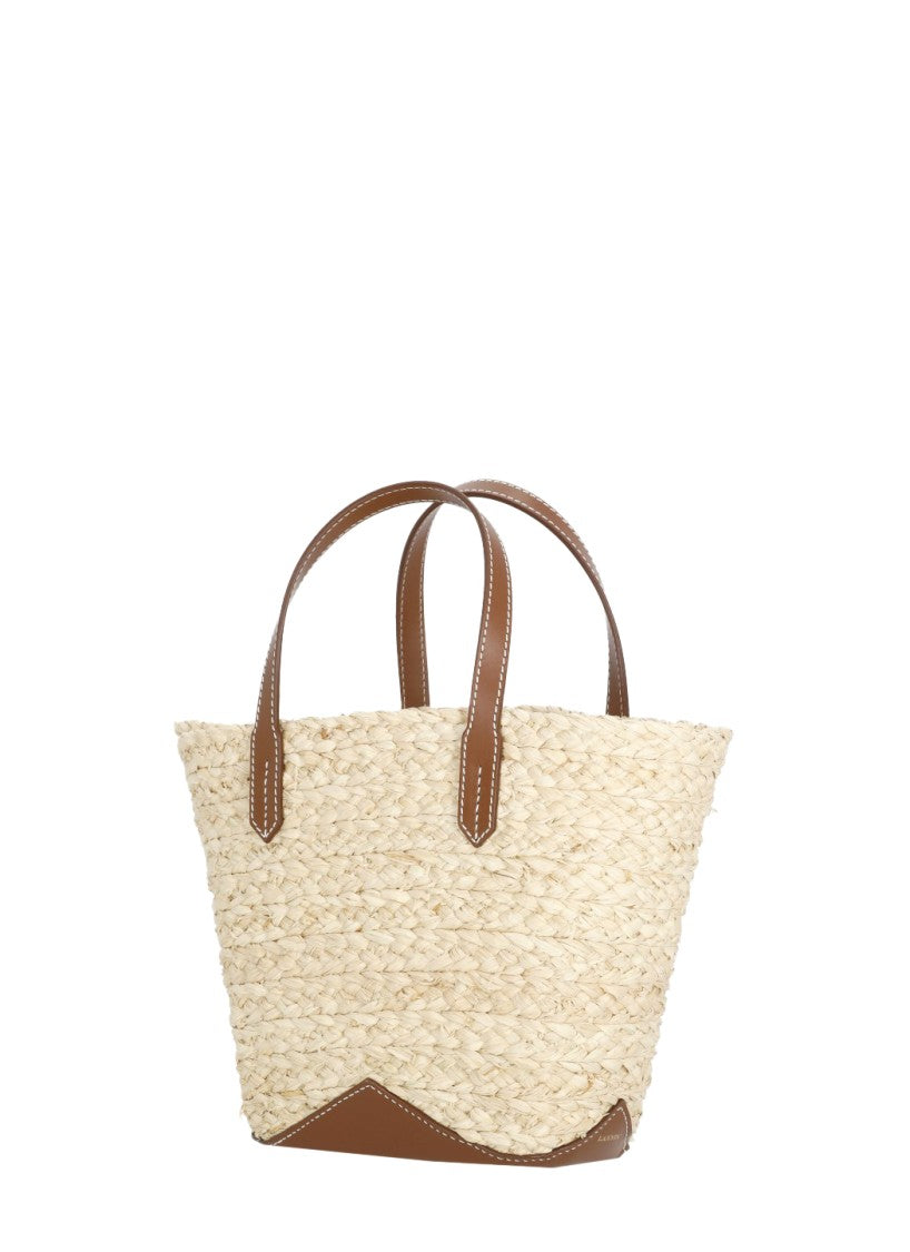 Lanvin Beige Catch Small Raffia Leather Top-Handle Bag