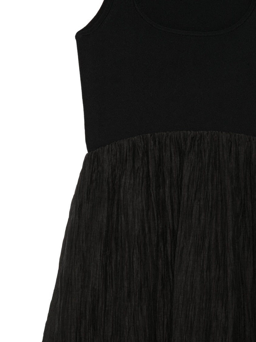 Seventy Textured Black Fitted Bodice Midi Dress