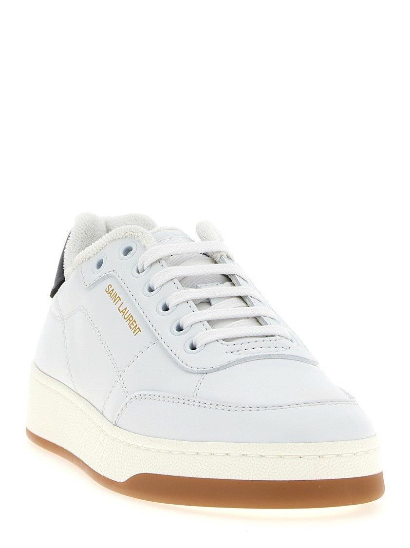 Saint Laurent Leather Sneakers With Contrast Heel And Embossed Logo