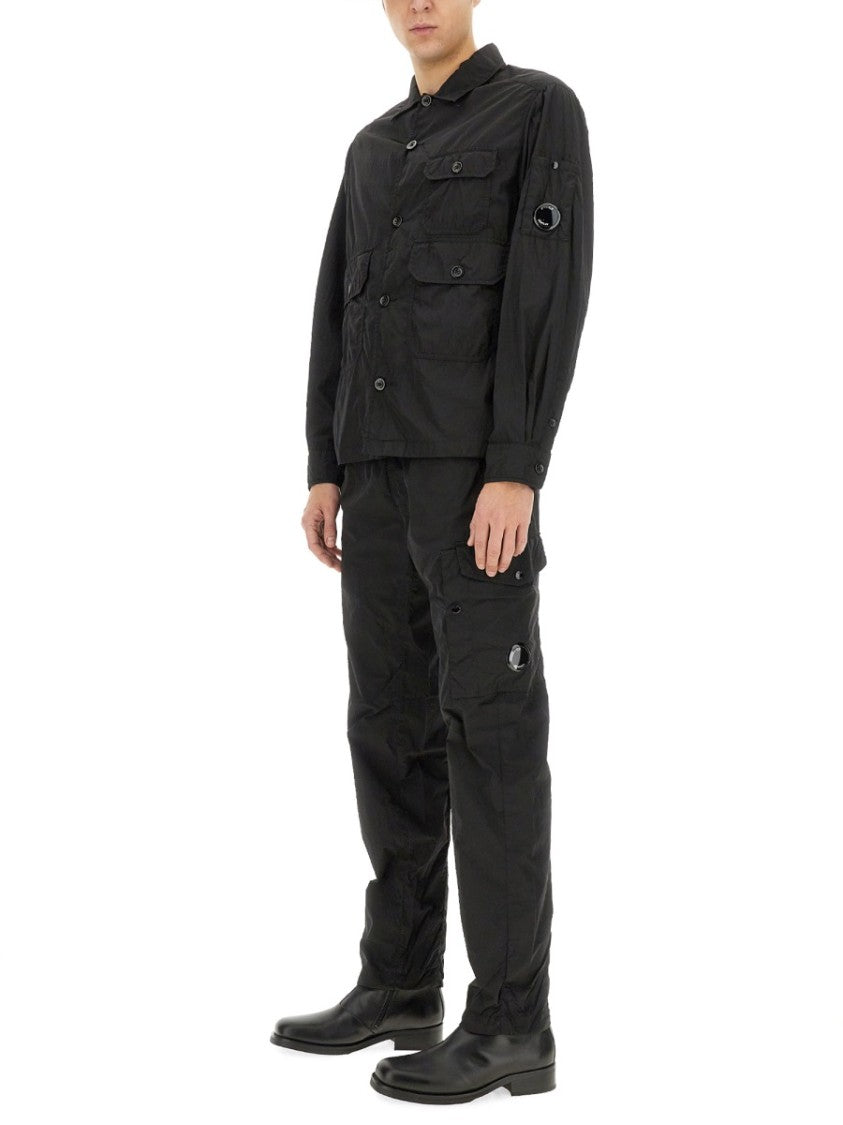 C.P. Company Black Gabardine Jacket With Button-Up Front