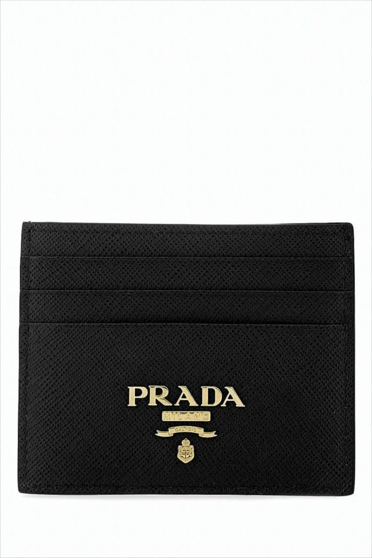 Prada Textured Rectangular Card Wallet With Metallic Logo