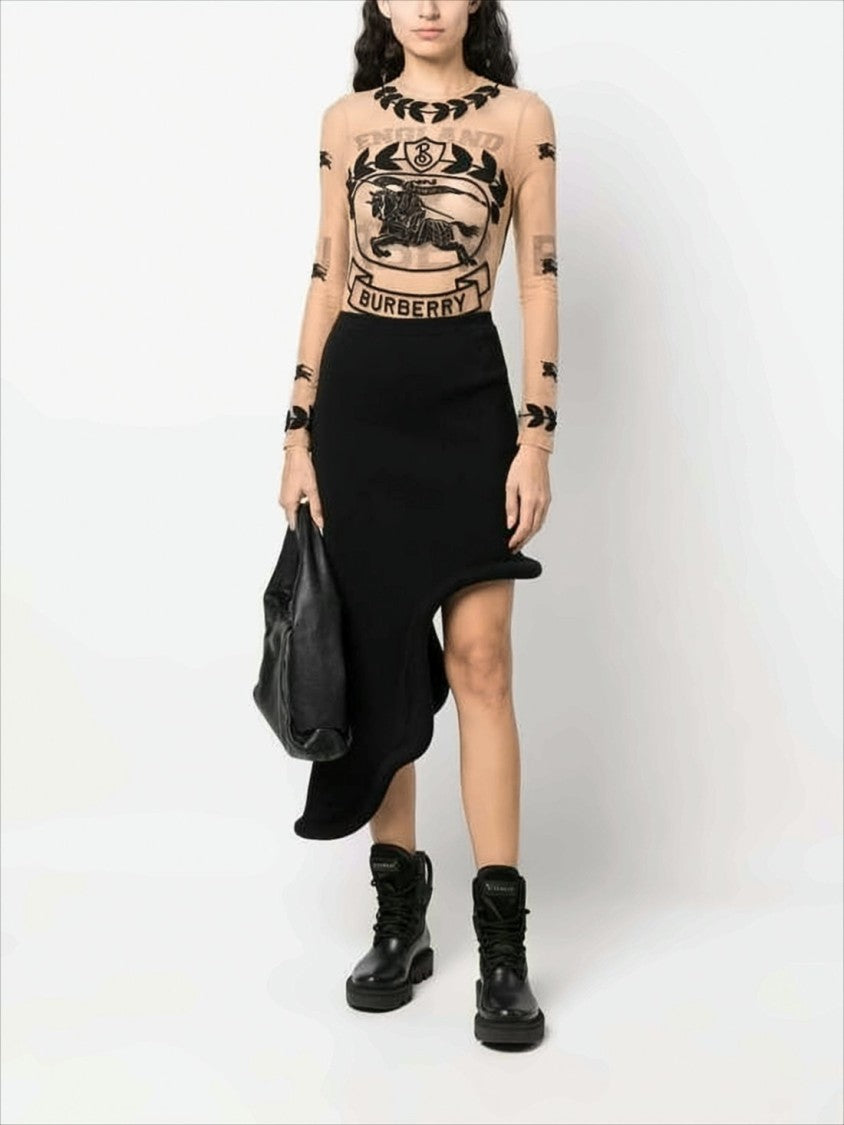 Burberry Sheer Long-Sleeve Bodysuit With Embroidered Motifs