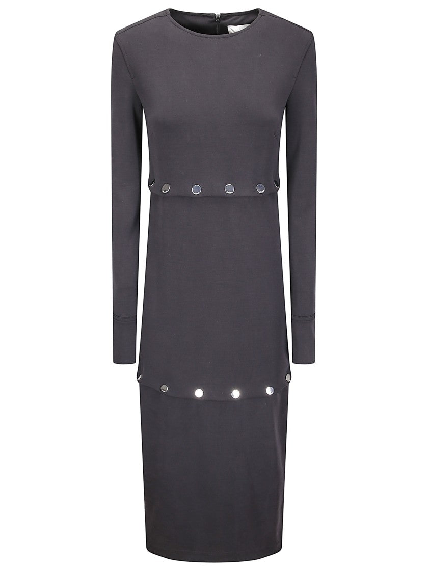 Sportmax Long Slim Fit Dress With Contrasting Appliqués And Back Zip Closure