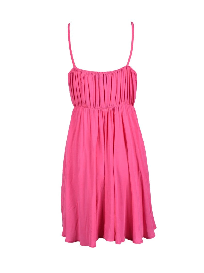 Gil Santucci Fuchsia Short Dress With Ruffled V-Neckline And Braided Straps