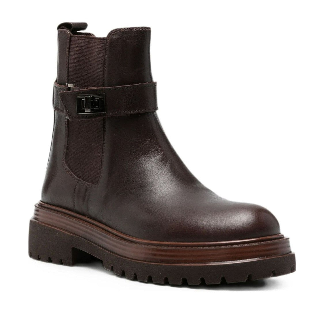 Sergio Moretti Brown Leather Buckle Detail Boots