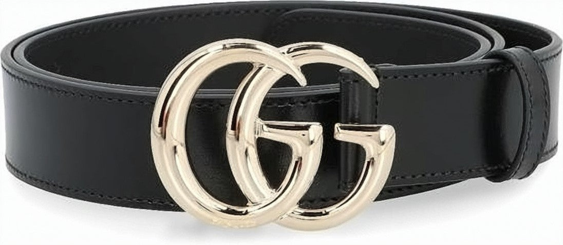 Gucci Black Leather Belt With Gold-Tone Double G Buckle