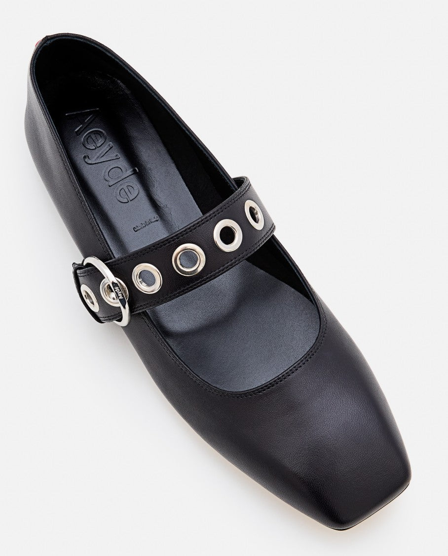 Aeydē Black Uma Eyelet Nappa Leather Ballet Shoes