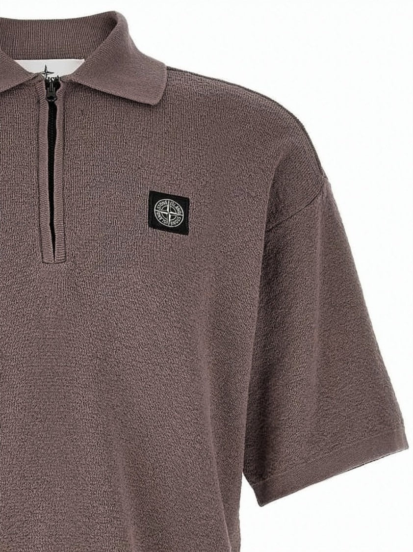 Stone Island Textured Polo Shirt With Zip-Up Collar