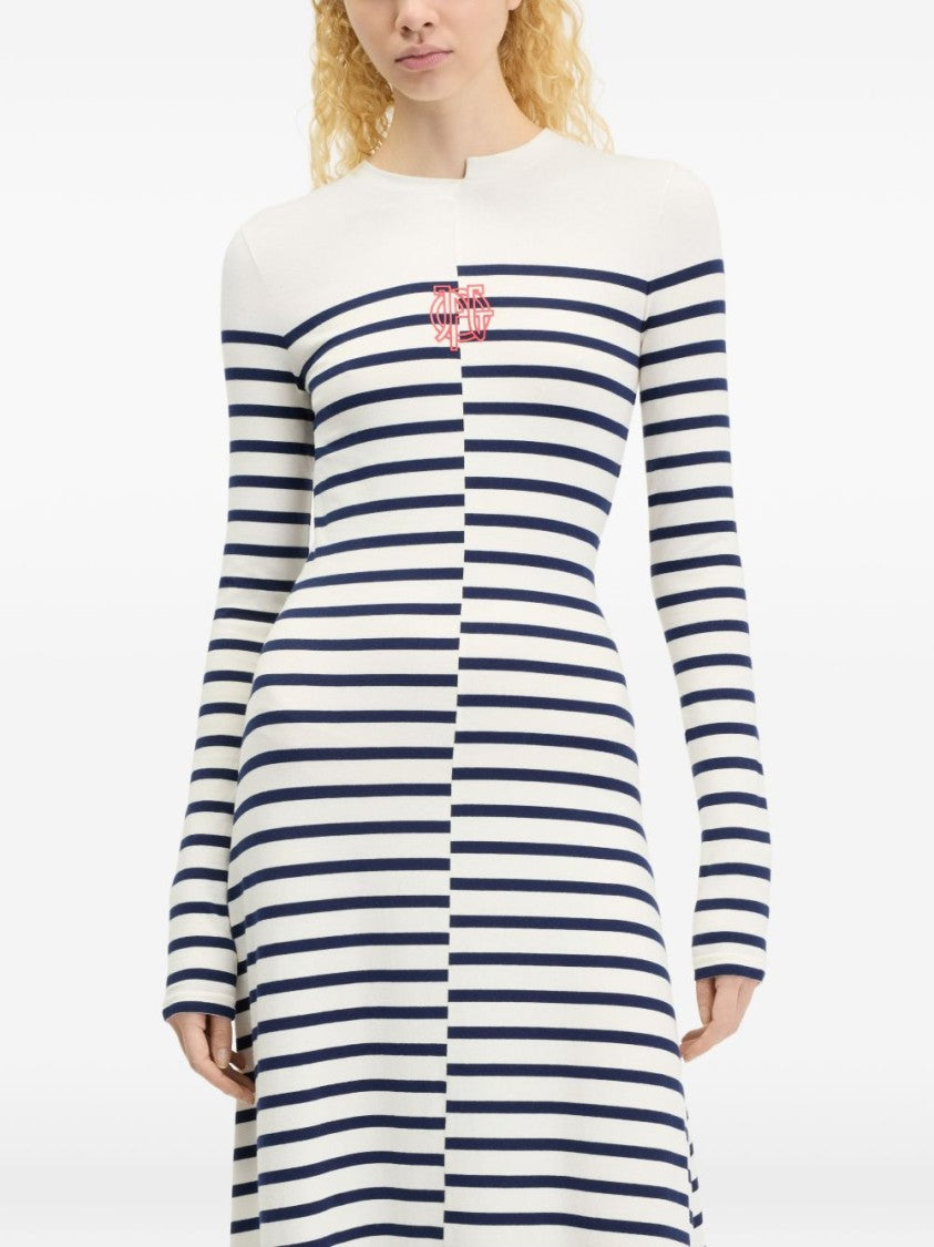Jean Paul Gaultier Striped Logo Detail Fitted Maxi Dress