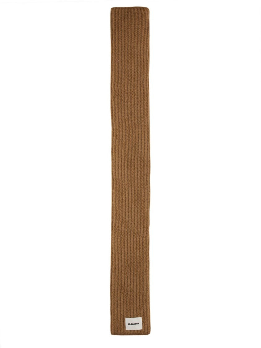 Jil Sander Ribbed Texture Scarf With Logo Patch