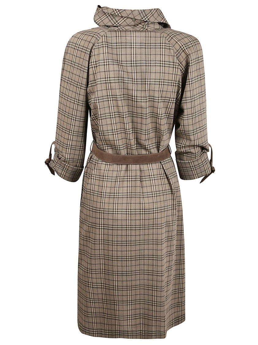 Burberry Wool Check Dress With Shawl Collar