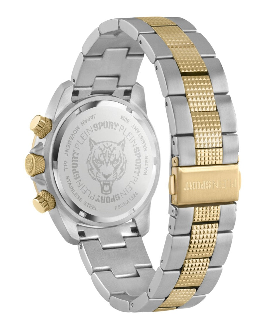 Plein Sport Chronograph Timepiece With Two-Tone Finish And Blue Guilloche Dial