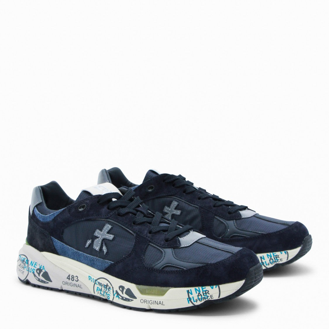Premiata Navy Suede And Fabric Sneakers