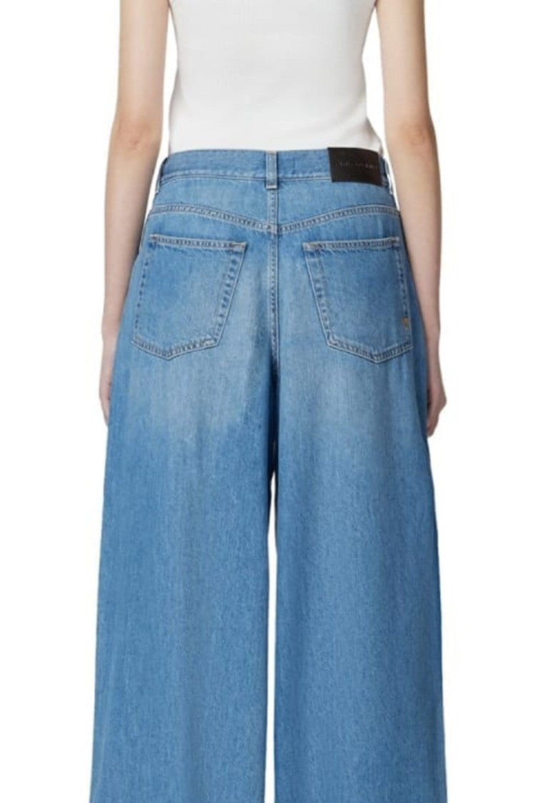 Pinko Blue Wide-Leg Light Wash Cotton-Blend Jeans