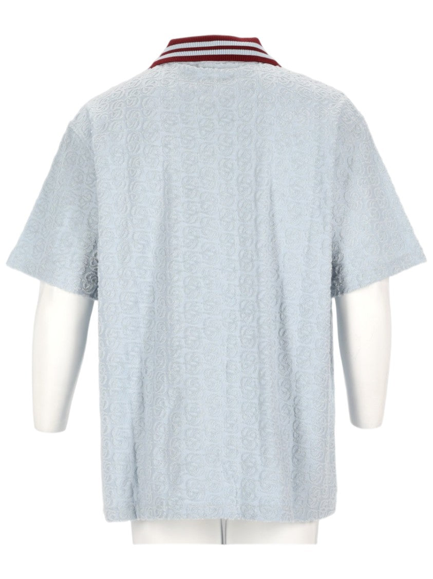 Drôle De Monsieur Monogram Short-Sleeve Ribbed Collar Cotton Shirt