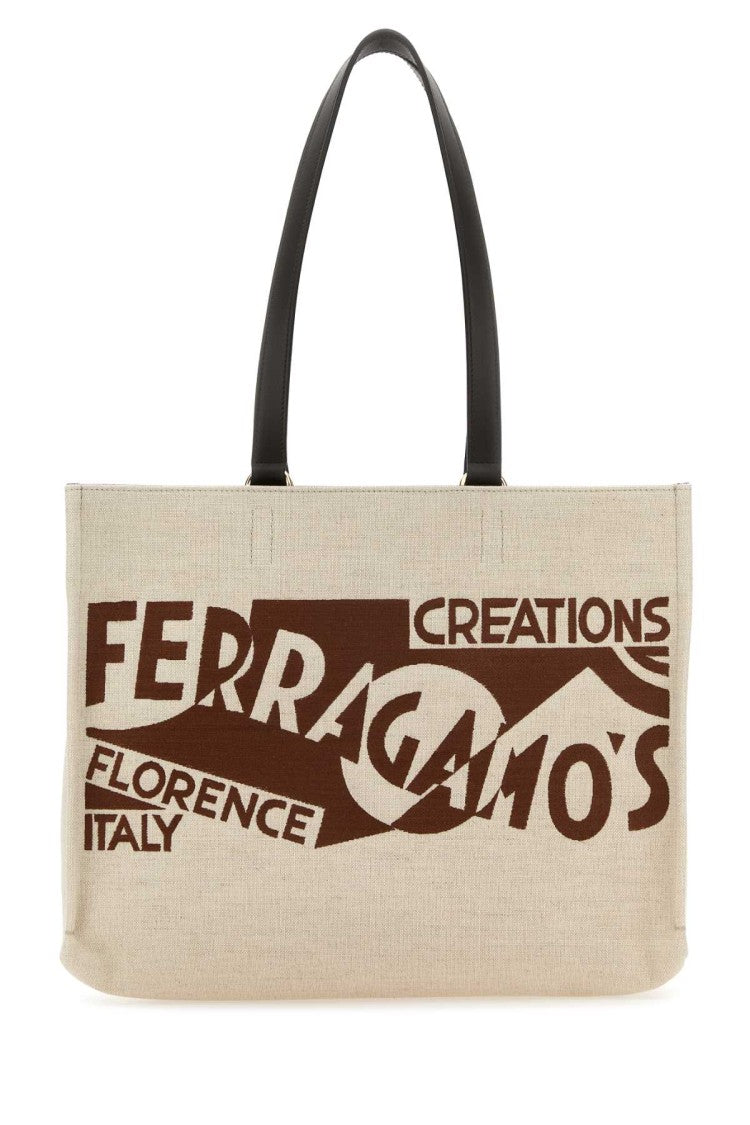 Salvatore Ferragamo Sand Canvas Shopping Bag