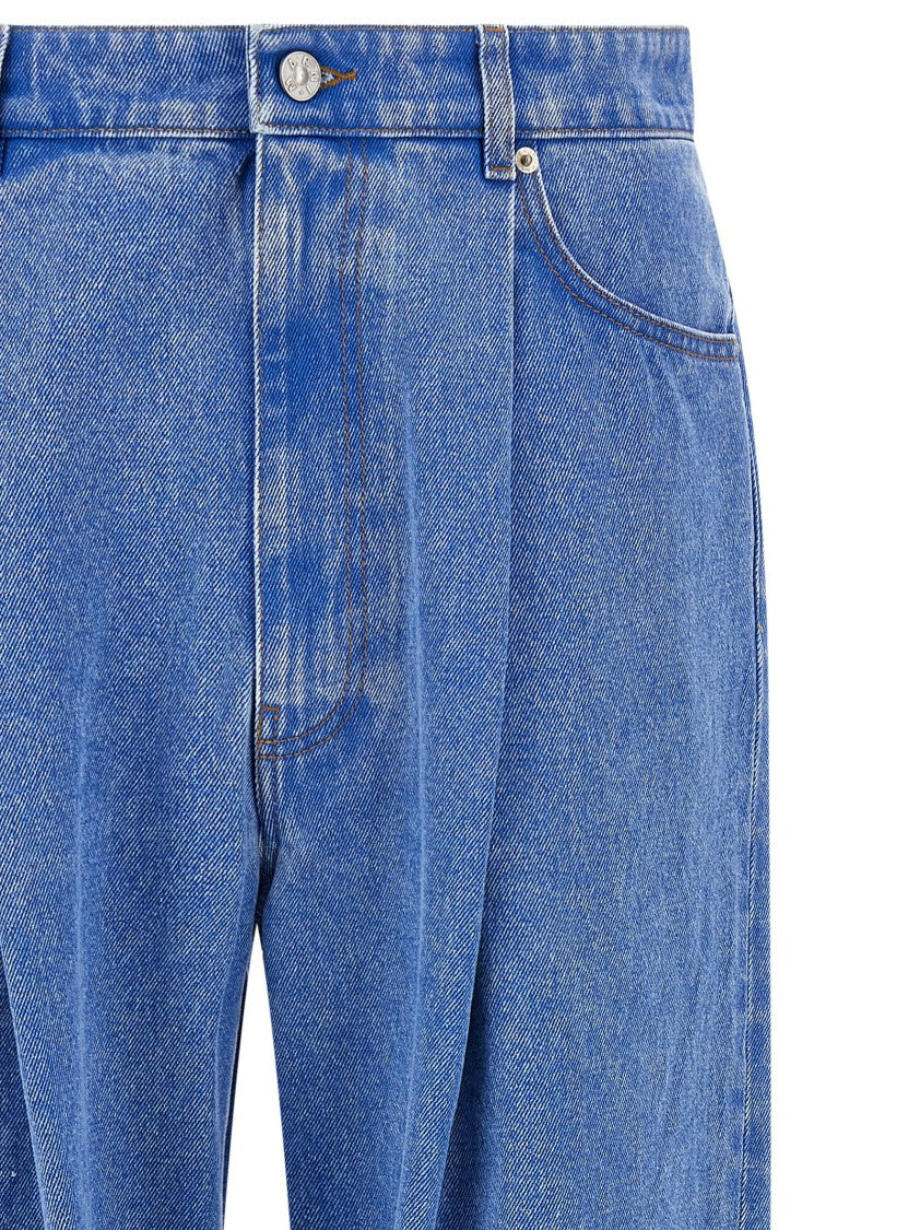 Marni Wide-Leg Pleat Jeans With Contrast Stitching And Suede Logo