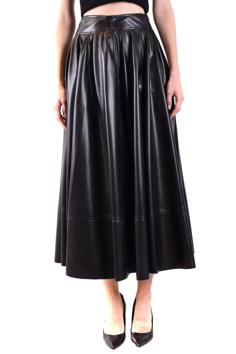 Philosophy Di Lorenzo Serafini Flared Black Midi Skirt Pleated Waistband