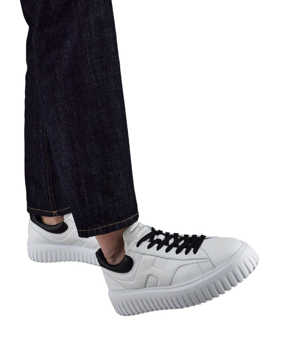 Hogan Dynamic White Leather Sneakers With Black Accents