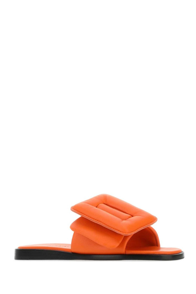 Boyy Orange Leather Puffy Slippers