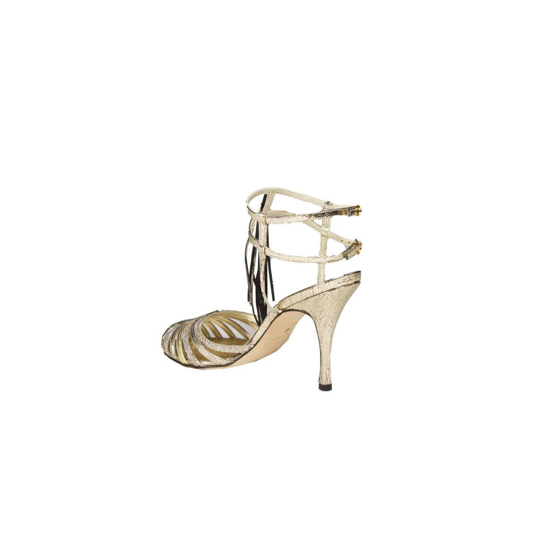Cabeceo Cage Design High-Heeled Sandals In Gold Laminated Leather