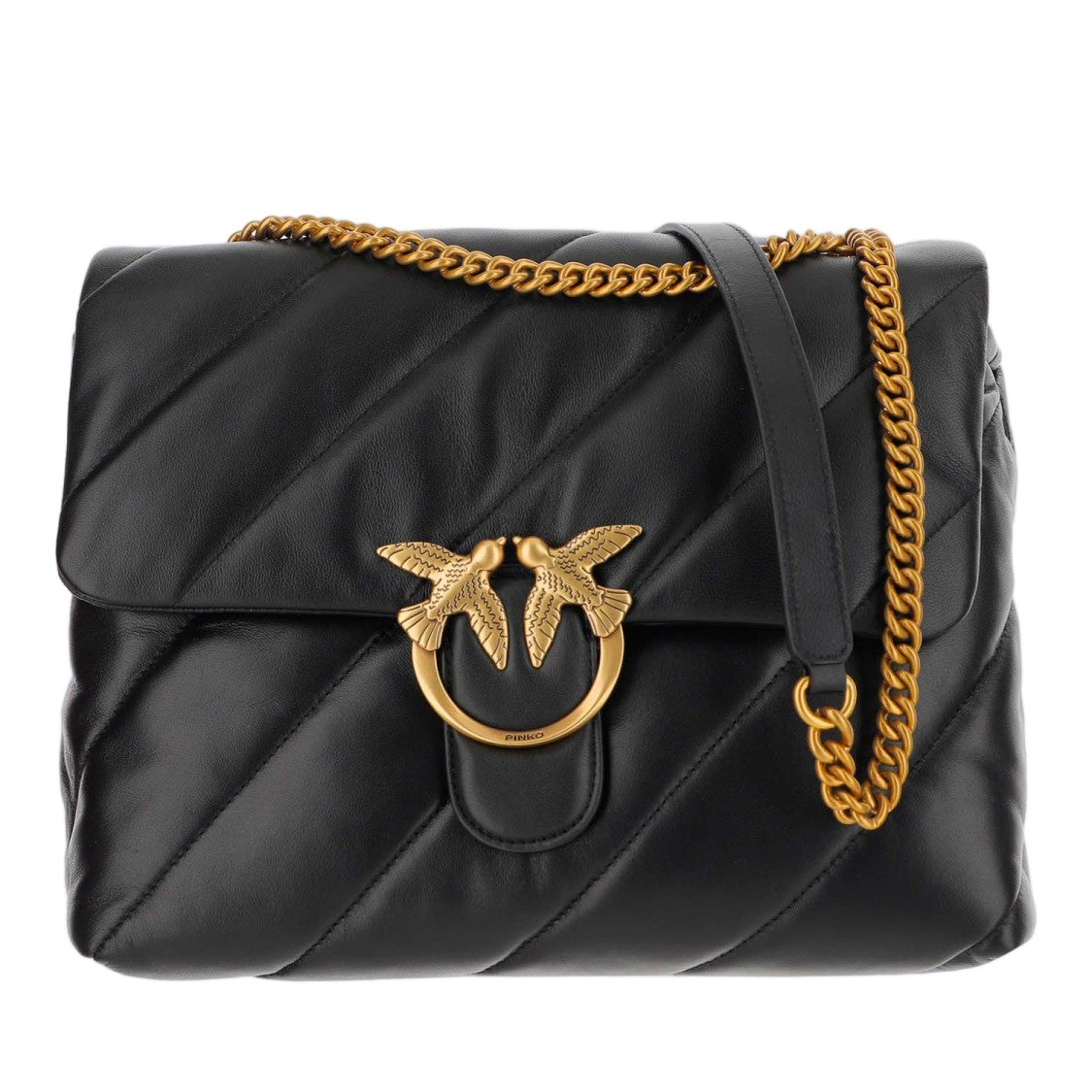 Pinko Nappa Leather Quilted Shoulder Bag With Love Birds Detail