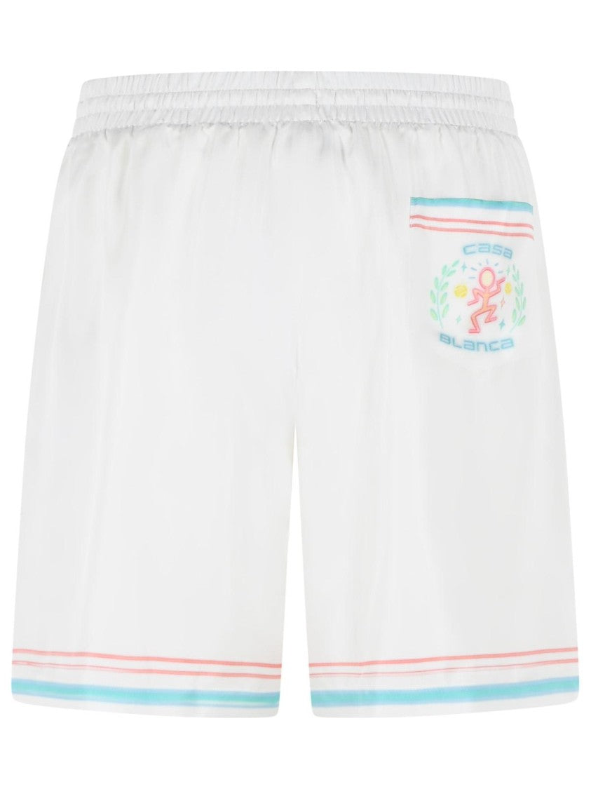 Casablanca 'Dance Joy' White Silk Twill Shorts