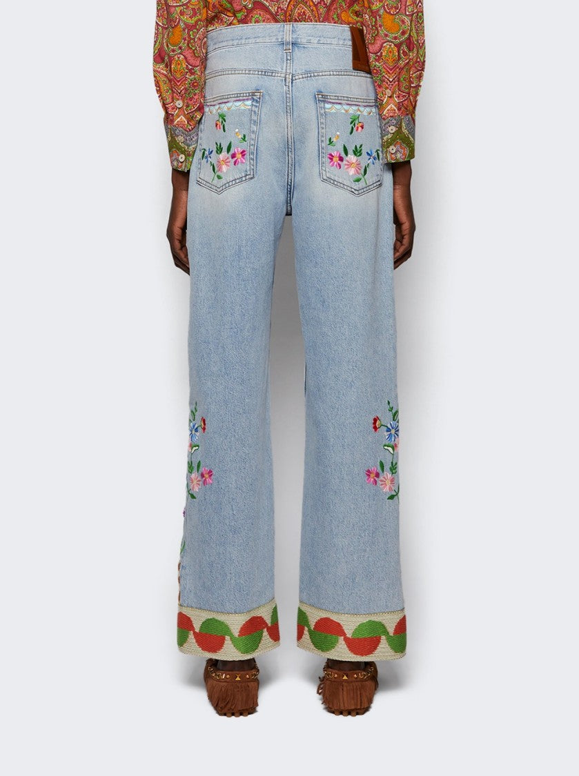 Valentino Embroidered Denim Pants - Blue