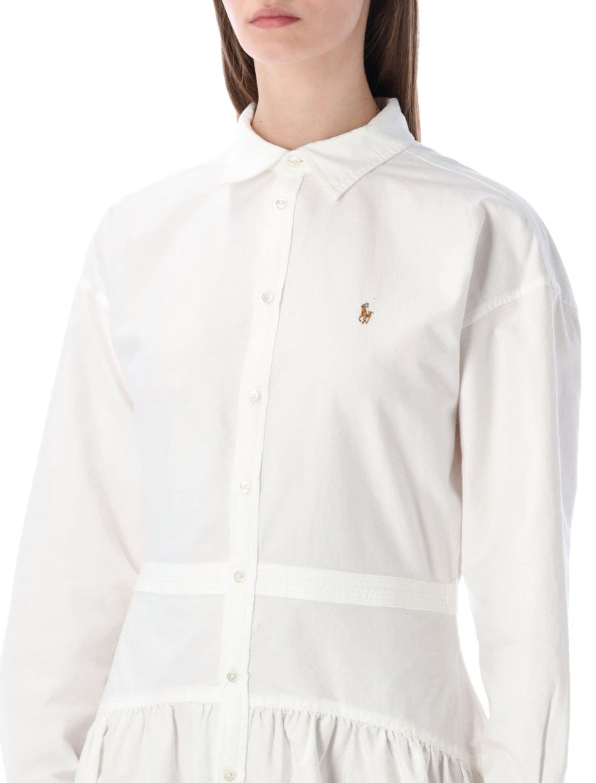 Polo Ralph Lauren White Cotton Gathered Skirt Shirt Dress