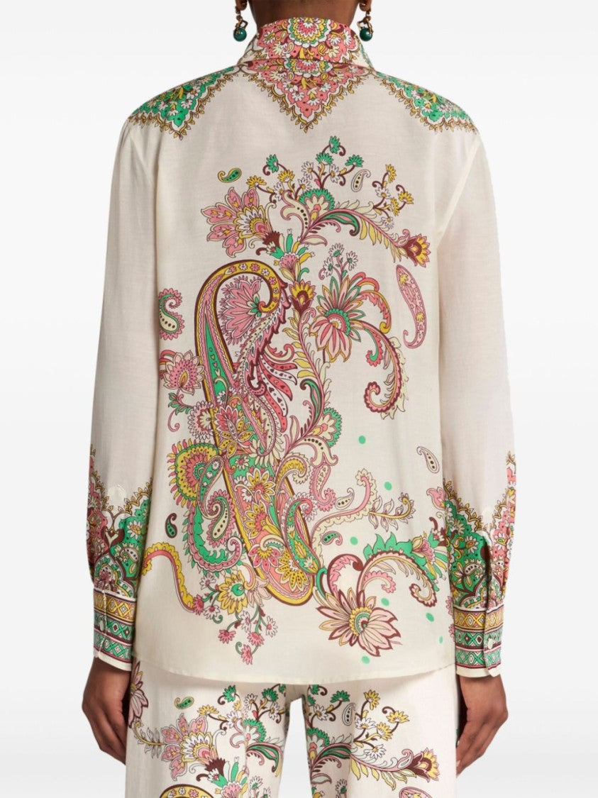 Etro Button-Down White Shirt With Floral Embroidery
